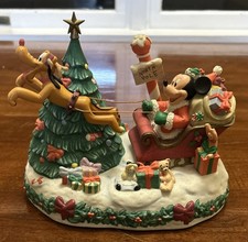 Disney Mickey Mouse Santa  Pluto As Reindeer Christmas Figurine
