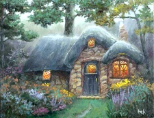 Original Cottage Landscape Oil Painting. 8x10 Oil On Cradled Panel.