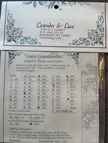 Lavender & Lace Cross Stitch Chart Pattern FAIRY GRANDMOTHER LL42 New - Picture 6 of 8