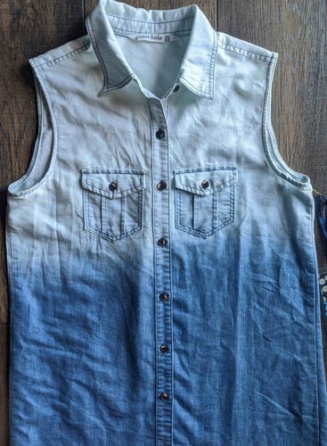 Given Kale Women's Blue Faded Collared Dress/Tunic Sleeveless Button Size Small - Picture 2 of 12