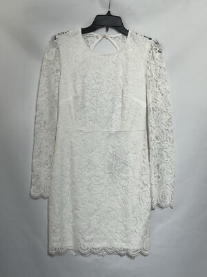 Lulus Blind Date Dress Medium Lace Long Sleeve Bodycon White Bridal Shower NWT