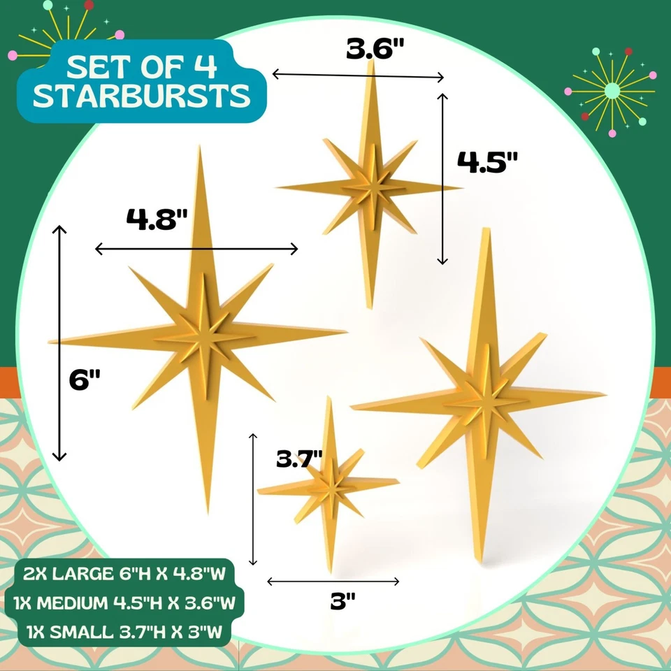 Retro Mini Mediados de Siglo Moderno Starbursts Decoración de Pared MCM MidMod Hogar Cocina Años 60 Foto 3 de 4