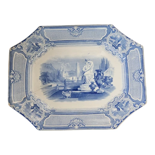 Cork, Edge & Malkin Corrella Blue Scenes 15" Rectangular Serving Platter