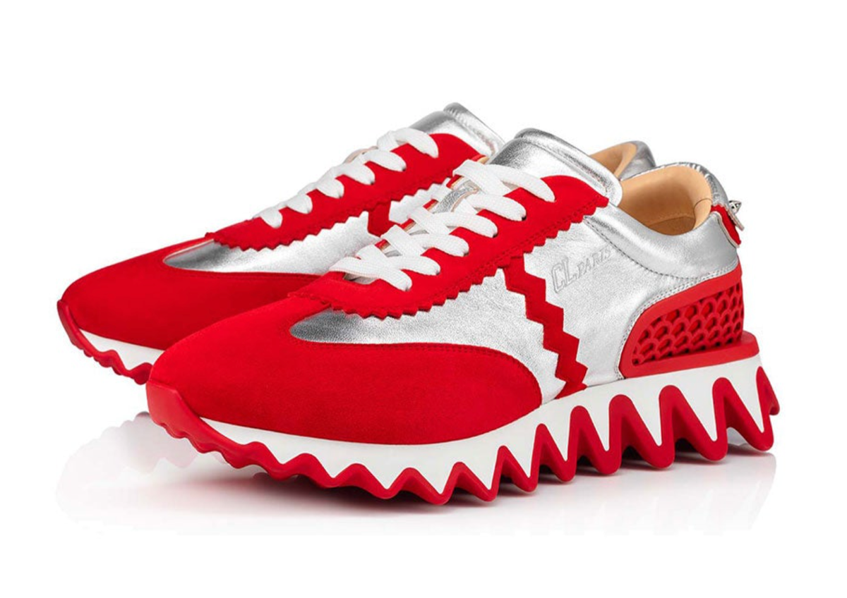 Christian Louboutin Mens Loubishark Flat Red Silver Platform Low 