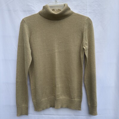 Joseph A. QU EST-CE QUE C EST SILK?  Metallic Gold Turtleneck Women Petite Small