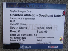 2017-18 Charlton Athletic  v Southend United  - League One  - Ticket Stub