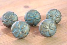 5 SHELL SAND DOLLAR DRAWER PULLS CABINET BATHROOM NAUTICAL KNOB CAST IRON DECOR