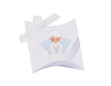 SCATOLA PORTA CONFETTI BOMBONIERA COMUNIONE NASCITA BAMBINO ANGELO AZZURRO 10pz