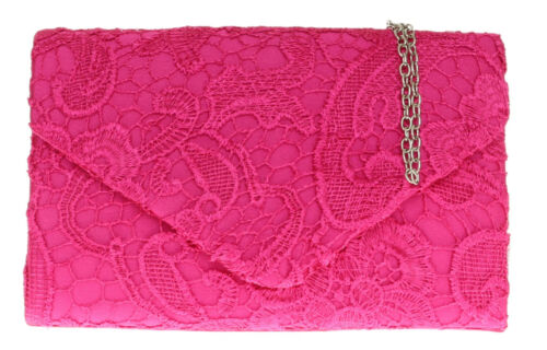 Satin Lace Clutch Bag Shoulder Elegant Rose Gold Wedding Evening Womens Handbag - Picture 1 of 88