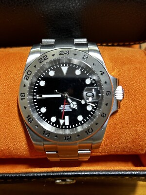 40mm Black Explorer 2 GMT Mod Watch NO LOGO w/ NH34 Automatic Mvmt