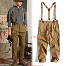Men's Retro Overalls Suspenders Braces Pants Casual Straight Trousers Dungarees