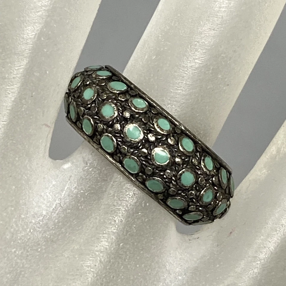 Anillo de bisutería marca afortunada diseñador turquesa esmalte banda ancha boho 7,25 Foto 4 de 4