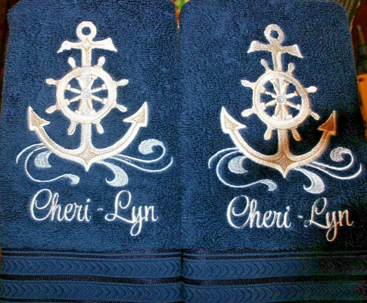 Navy blue online nautical bath towels