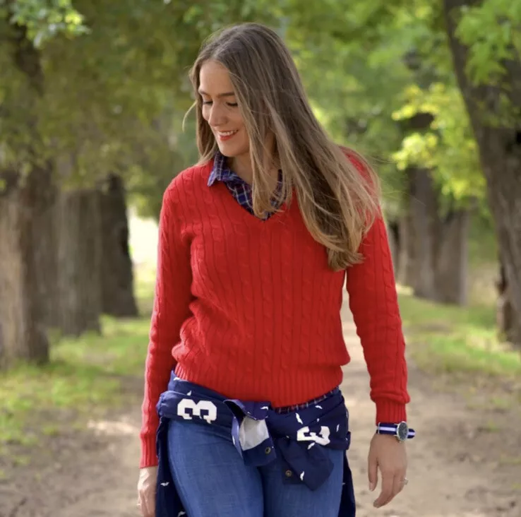 RALPH LAUREN Equestrian Red Lambs Wool Cable Knit V-Neck Sweater Woman's XL NWOT