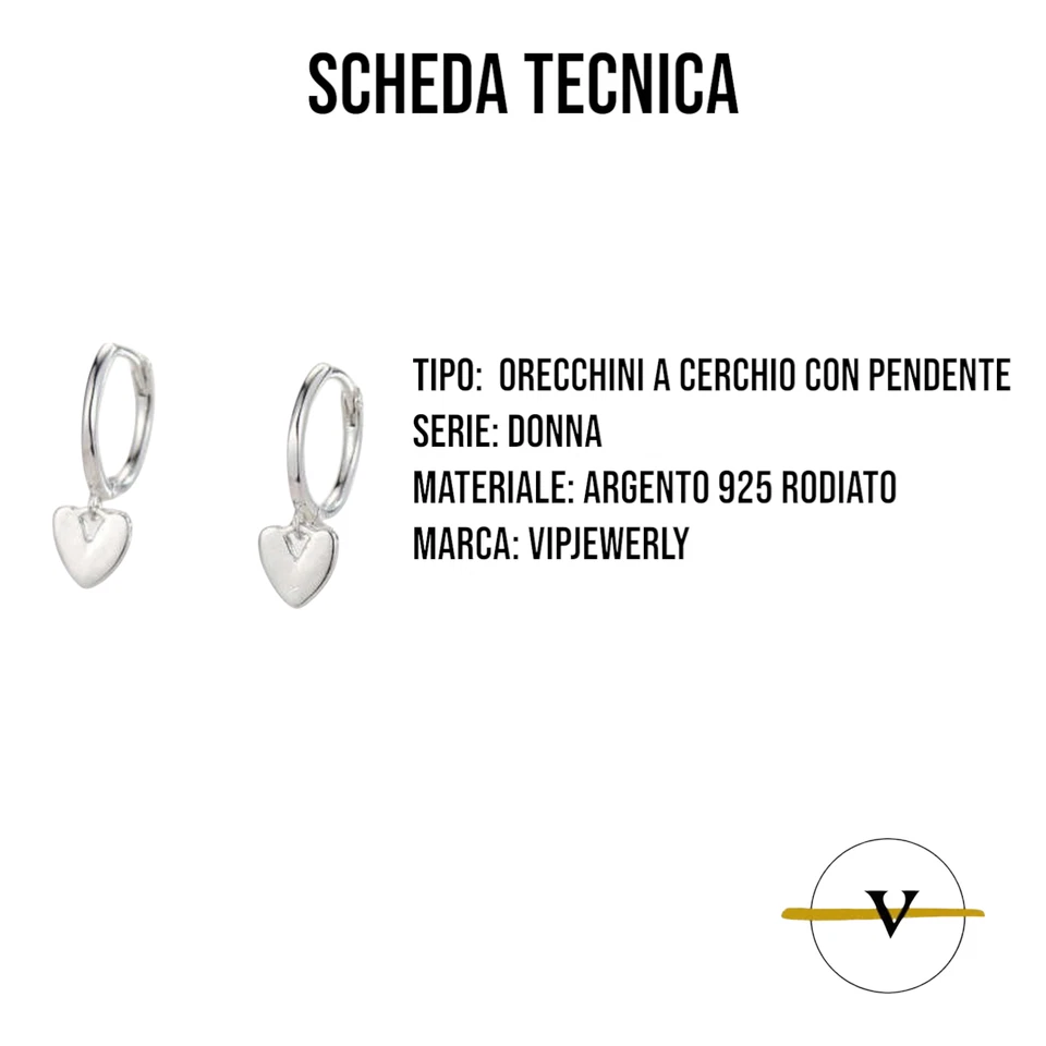 ORECCHINI DONNA A CERCHIO CON CUORE IN ARGENTO 925 RODIATO - Immagine 4 di 4