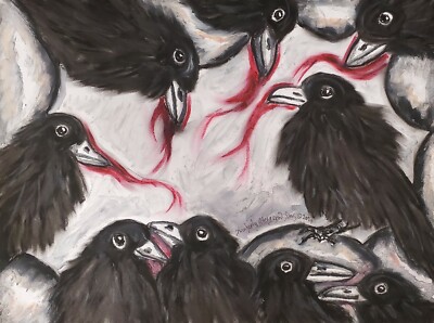 Murder of Crows art print 13x19 animals impressionism Gothic Birds