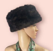 VTG 60's Mod Faux Mink Fur Bucket Pillbox hat stylish retro Glam MCM