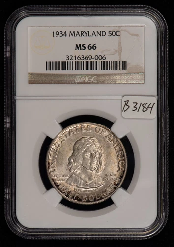 1934 50c Maryland Commemorative Half Dollar - Luster - NGC MS 66 - SKU-B3184