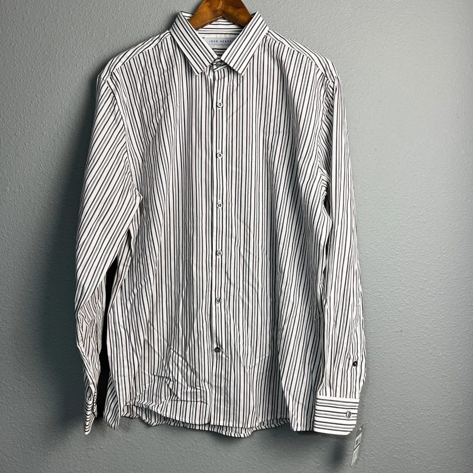 John Henry White Black Striped Dress Shirt Long Sleeve Button Up Career Casual L - Image 2 of 4