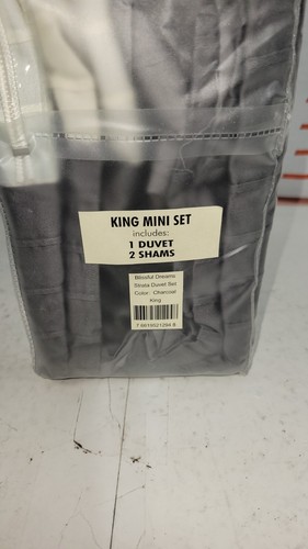 Blissful Dreams King Duvet Set Strata Charcoal Color,1 Duvet 2 Shams - Picture 2 of 8