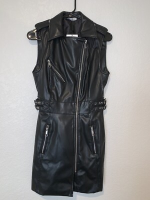 zara leather dress ebay NEW NWT ZARA FW21 ZIPPERED FAUX LEATHER DRESS EXTRA SMALL MEDIUM 3046/021