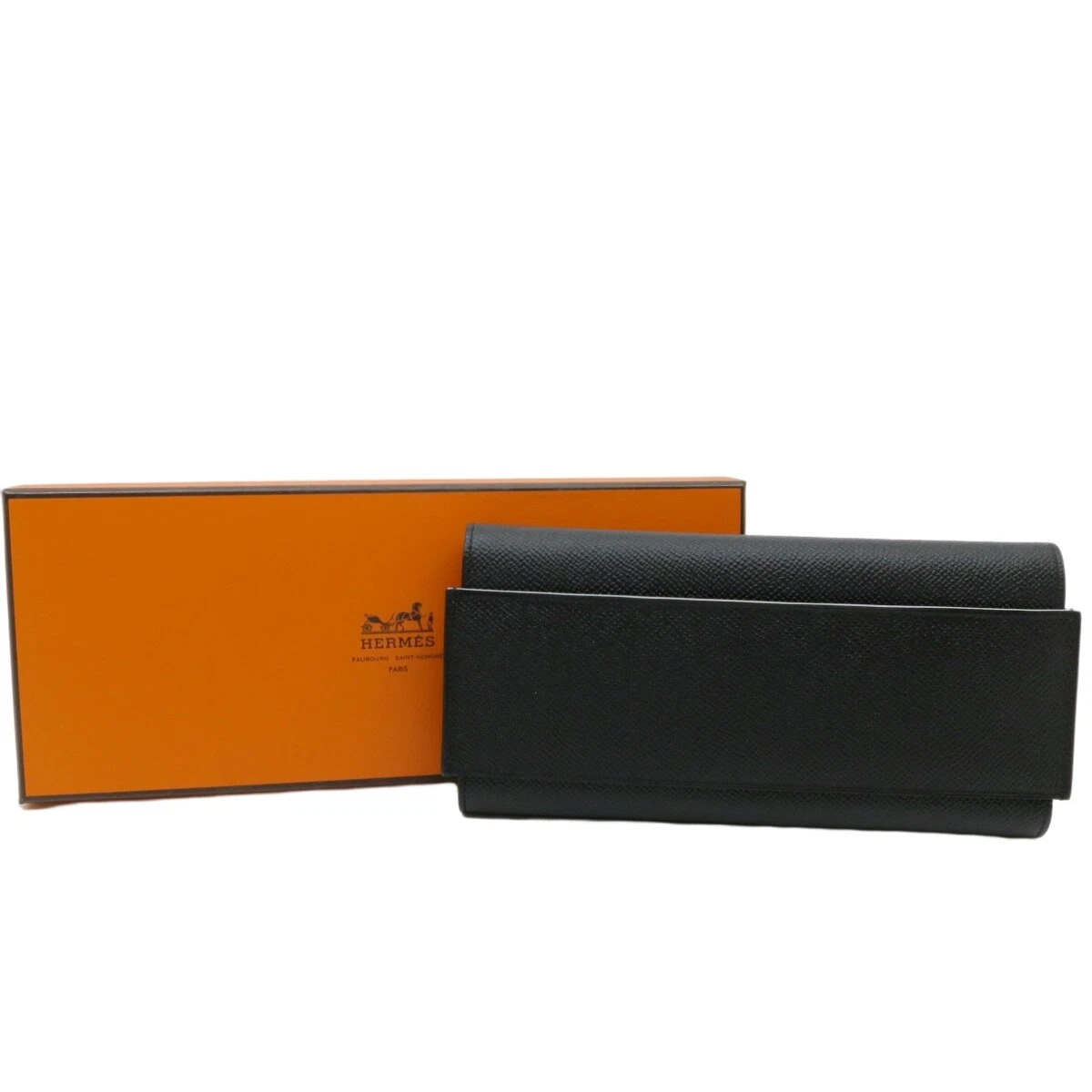 Authentic HERMES Passant Long A Mark Wallet Black Canvas #36631503