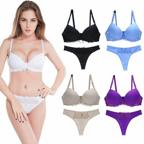 Damen BH-Set Spitze V Push Up Bügel BH Bra und Slip Dessous Unterwäsche Lingerie - Bild 1 von 15