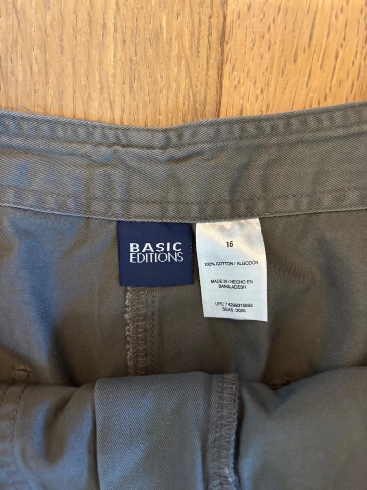 Pantalones Cortos Chinos Basic Editions Talla 16 Cintura Alta Gris Oscuro Verano Bolsillos Mamá Foto 3 de 3