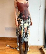 Women's New sexy hot girl personality Contrasting colors irregular midi dress