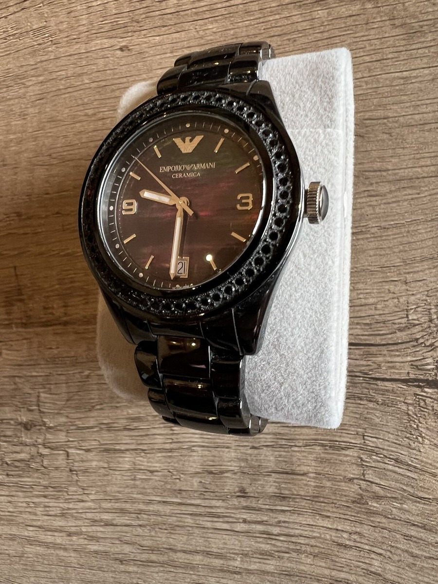 EMPORIO ARMANI BLACK CERAMICA CERAMIC WITH CRYSTALS WATCH EMPORIO ARMANI BLACK CERAMICA CERAMIC WITH CRYSTALS WATCH