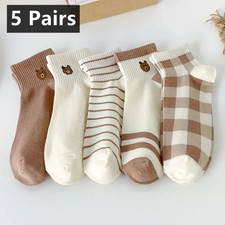 5 Pairs Cute Cartoon Bear Short Ankle Socks Casual Fashion - Foot Wear For Women