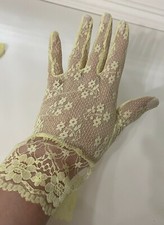 Yellow Lace Stretchy Party Gloves Made In Korea