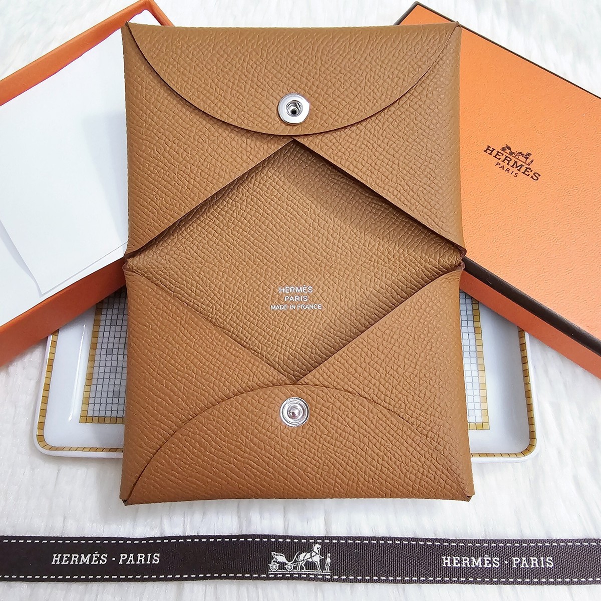 ★Hermes Calvi Card Holder Epsom & Palladium Gold★ Hermes Calvi Card Holder Gold Epsom Palladium Hardware