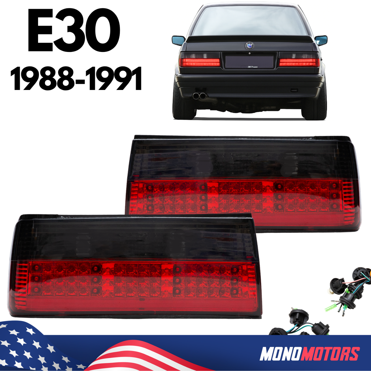 FOR BMW E30 SMOKED TAIL LIGHTS EARLY MHW STYLE REAR LAMPS 1988