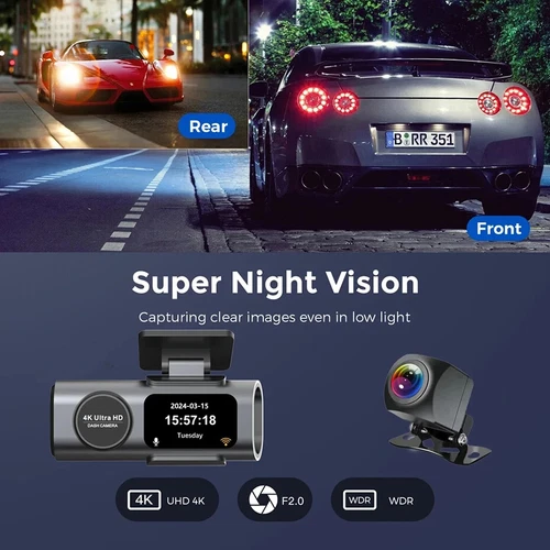 4K Dash Cam UHD Dual Lens Car Recorder With WiFi GPS Tracker Night Vision - Bild 6 von 7