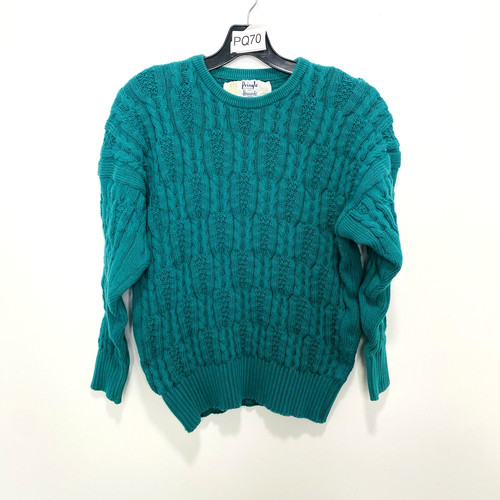Pringle of Scotland, Maglione Vintage 1980 Harrods Pringle Scozia 100% Cotone Verde Grosso Cavo Maglia XL