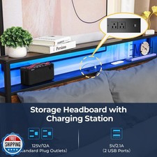 BedsPick Full Size Bed Frame with 2-Tier Storage Headboard, Sturdy Metal Plat...