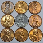 9 Lincoln Wheat Cents Uncirculated/Toned All Different Dates! (Lot#9)