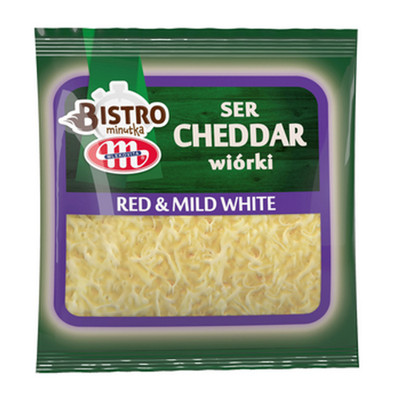 5900512904160 Mlekovita Ser Cheddar Red & Mild White wiórki 300g 