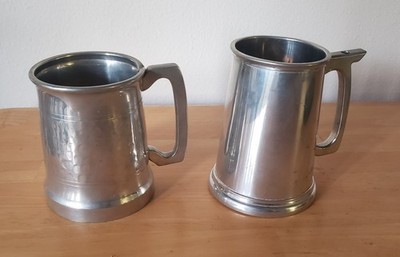Lot Of 2  Sheffield English Pewter Tankard England 1 w Glass Bottom by Eales
