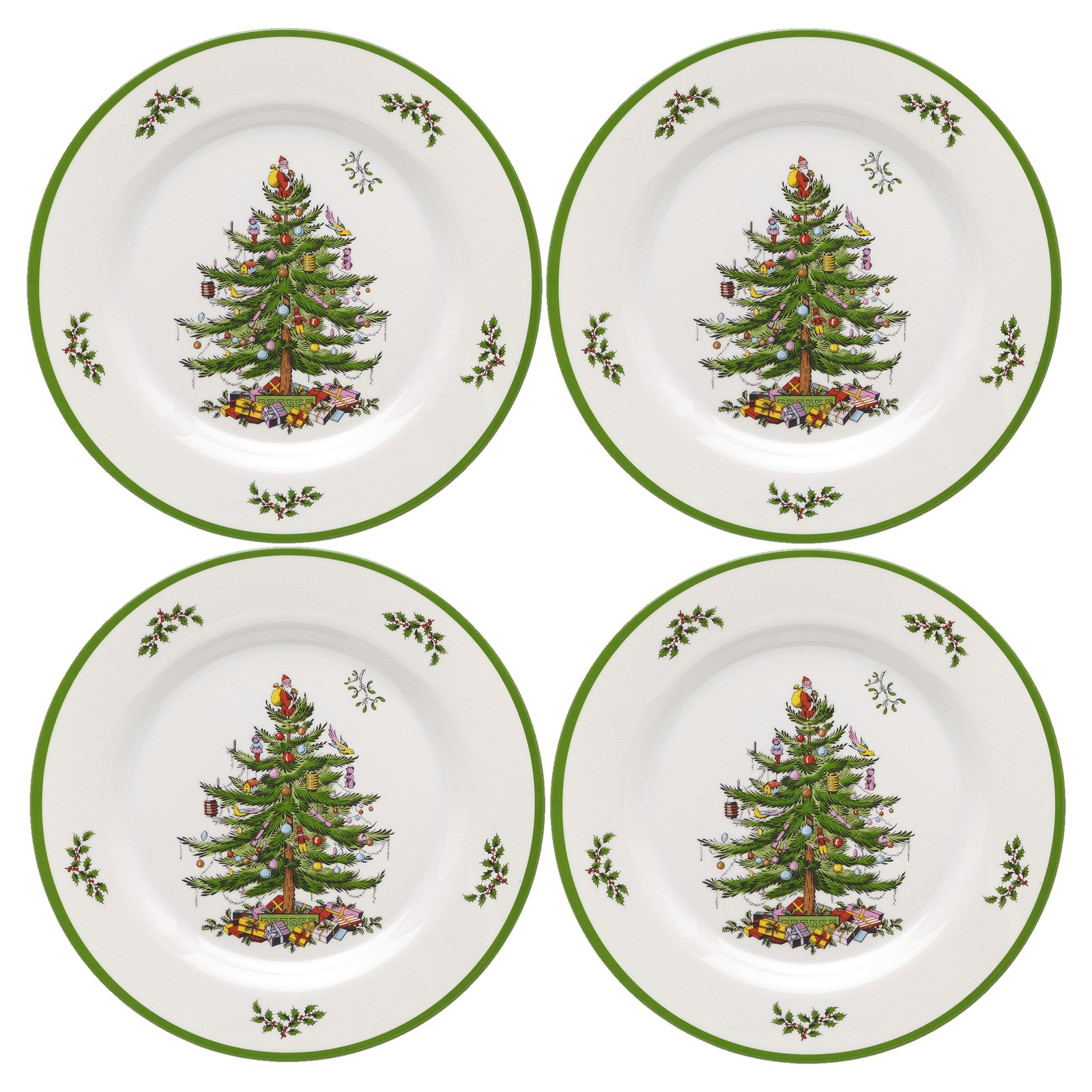 Christmas Tree Melamine Dinner Plate (Set of 4) - 11 Inch Shatterproof Servin...