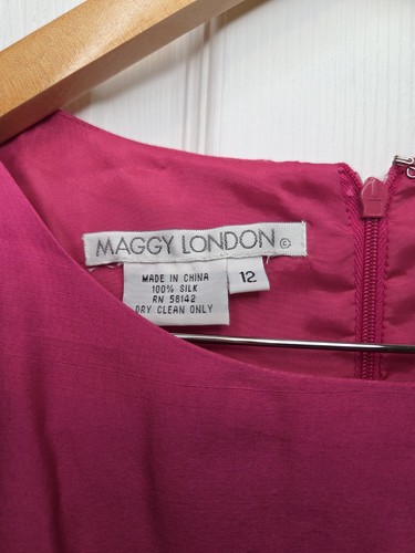 Vtg Maggy London 2 Pc Set Dress Jacket 12 Silk Pink Floral Embroidered - Picture 10 of 11
