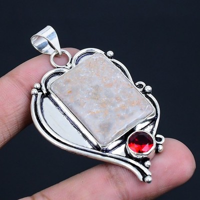 Asteroid Jasper, Garnet Gemstone 925 Sterling Silver Jewelry Pendant 2.44''