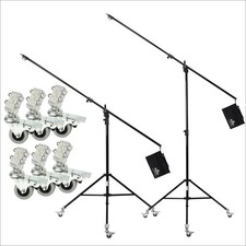  Set of 2 11.3ft/3.44m Heavy Duty Boom Light Stand w/Steel Caster Rubber Whe...