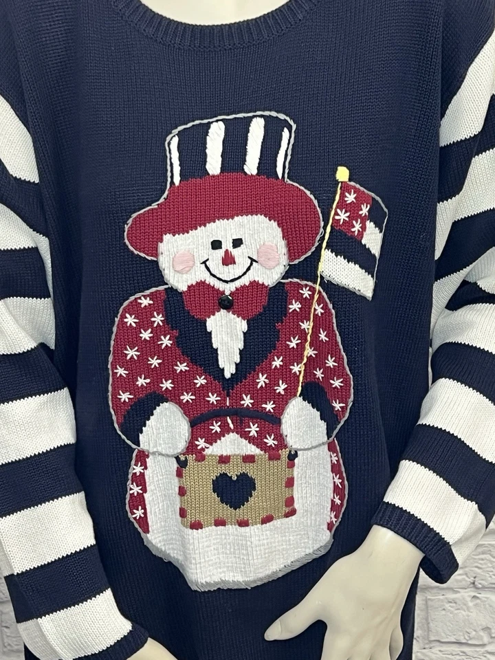 QUACKER FACTORY WOMEN'S MULTI COLOR PATRIOTIC SNOWMAN PRINT SWEATER SIZE 2X - Image 2 of 4