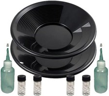 Sluice Monkey 2 Pack of 10 inch Black Gold Pans, 4oz Sniffers, Vials