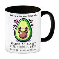 Avocado Im Kawaii-Stil Kaffeebecher In Schwarz Mit Spruch Sei Du Selbst Oder