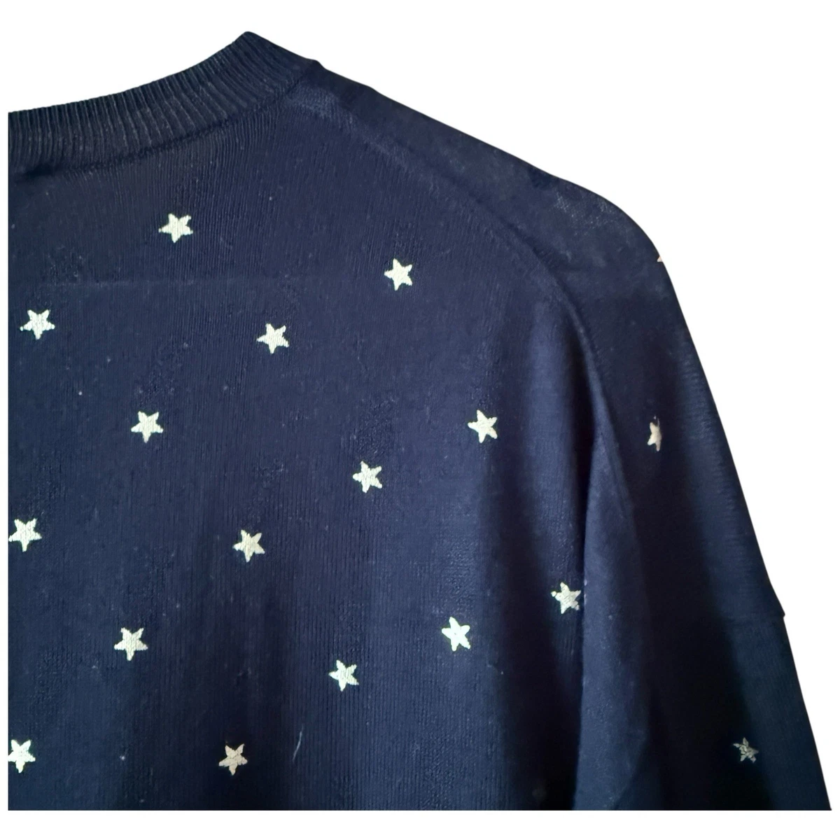 Zara Black Knit Jumper Gold Star Foil Print Boxy Round Neck Relaxed Fit Womens S
