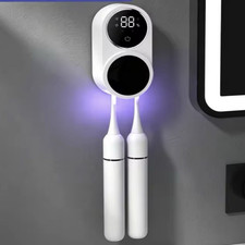Wall-Mount Dual Induction Toothbrush Sanitizer, Digital Display, White/Black