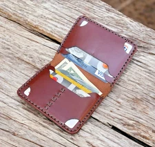 Mens Handmade RFID Bifold Cardholder Wallet Genuine Crazy Horse Leather